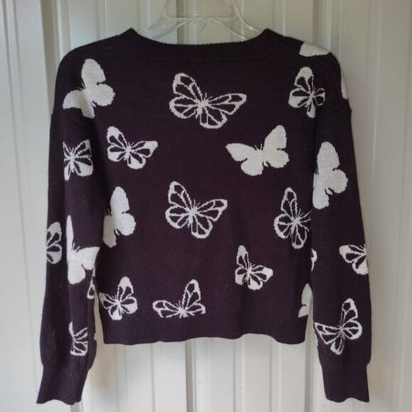 Small Women's Black & White Butterfly Sweater Long Sleeve Top w/ Butterflies S - Picture 1 of 4